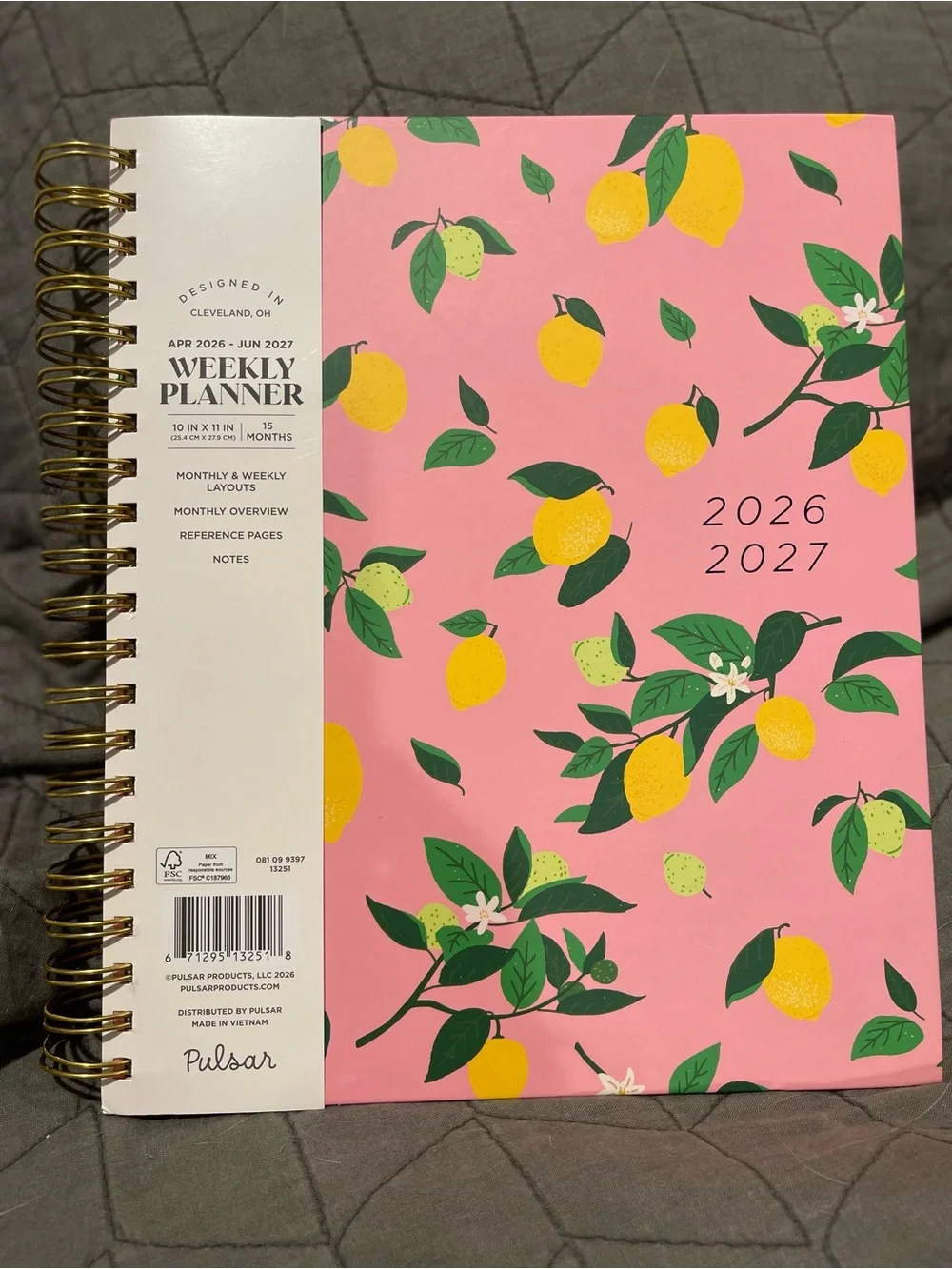 Pulsar 2026-2027 Weekly Planner Pink/Lemon Design New